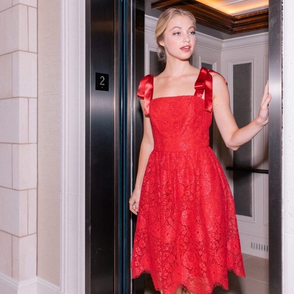 Lucia Satin Strap Lace Dress In Cranberry - Picture 10 of 15